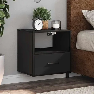 Produktbild von Nachttisch, 40 x 31 x 39,5 cm - schwarz - zur Wandmontage - platzsparend - ServiceTopper