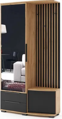 Produktbild von FurMeb24 SORENTO Kleiderschrank 100x190 cm - Craft Gold und Schwarz- mit Spiegel, linke Seite