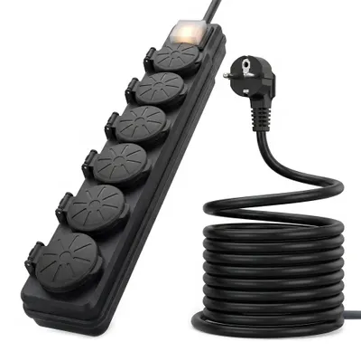 Produktbild von InLine 16496Q, 10 m, Typ F, IP44, Schwarz, Kunststoff, 6 AC-Ausgänge