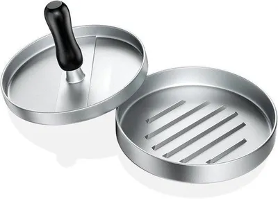 Zdjęcie produktu dla Praska do hamburgerów - wykonana z aluminium - na 4 hamburgery - forma do pieczenia - do użytku na grillu