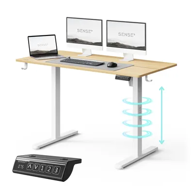 Obrázok produktu pre NOJO LIGHT Výškovo nastaviteľný elektrický stôl Stabilný ergonomický pre hráčov Domáca kancelária MemorySystem 120 x 60 cm, nosnosť 70 kg Svetlo hnedá Biela