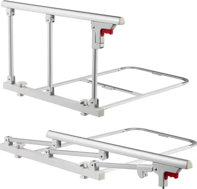Zdjęcie produktu dla Składana barierka do łóżka dla osób starszych, barierka przyłóżkowa o długości 70 cm z paskiem mocującym, regulowana wysokość rury przyłóżkowej, wytrzymała metalowa barierka do łóżka dla seniorów, uchwyt ochronny na dłoń pasujący do łóżek typu king size, queen size, full size i twin size.