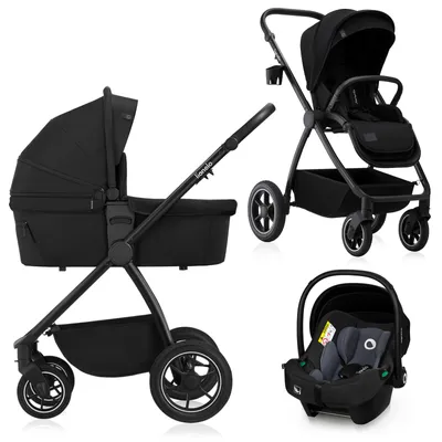 Immagine prodotto di Passeggino Lionelo Meril 3in1 navicella fino a 9 kg, seggiolino fino a 13 kg, 0-48 mesi fino a 22 kg, ruote 360° all-terrain, sospensione completa - Nero