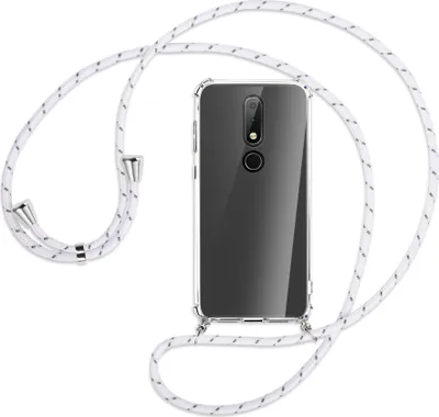 Produktbild von Handykette Backcover-Schutzhülle mit Band (Metall silberfarben) für Nokia 6.1 Plus / X6 - weiß/grau