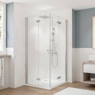 Produktbild von Eckeinstieg mit Drehfalttür BREUER Fara 5 90 x 90 x 190 cm Profil chrom Glasdekor Intima