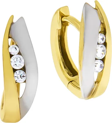 Produktbild von V Klappcreolen 375/- Gold 1,3cm mehrfarbig Zirkonia weiß 371317134-2