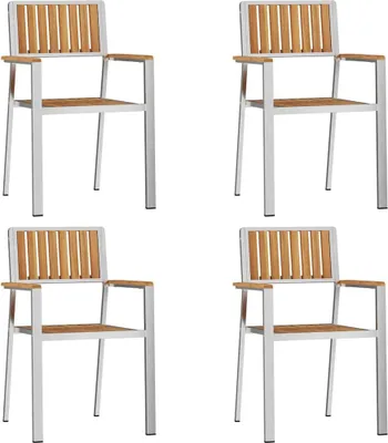 Image de vidaXL : Ensemble de 4 chaises de jardin en bois d'acacia massif et en acier inoxydable