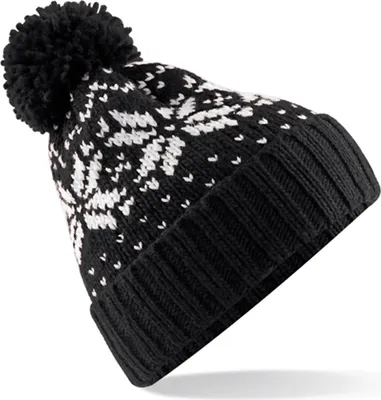 Produktbild von Beechfield B456 | Fair Isle Snowstar Beanie - Farbe: Black/White - Größe: One Size