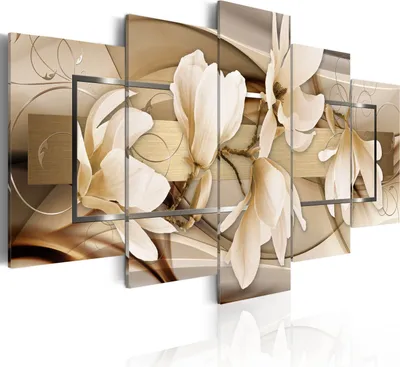 Immagine prodotto di Quadri astratti con fiori, magnolie, 150x75 cm, set di 5 pezzi – Decorazioni per la parete della camera da letto, stampe su tela, quadri per il soggiorno, stampa su tela, codice prodotto: b-C-0004-b-n