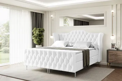 Produktbild von ALTDECOR Boxspringbett mit Silber Füßen, Matratze und Lattenrost, Topper, Fußteil, Polsterbett mit Bettkasten, Bett mit Stauraum H4-Matratze, Doppelbett - VILA-FS-Z - 140x200 - Weiß Kunstleder