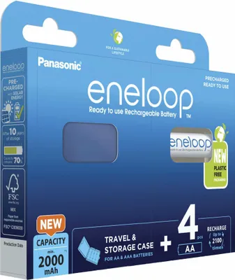 Obrázok produktu pre Eneloop BK-3MCDEC4BE 1x4 Panasonic Eneloop Mignon AA 2000mAh + Akkubox   BK-3MCDEC4BE