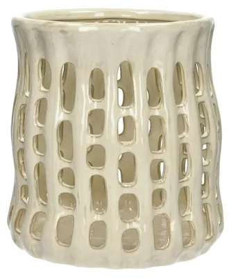 Produktbild von Pomax Nerida Windlicht aus Steinzeug, Beige, Ø 25 x H 27 cm