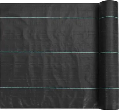 Image de Toile anti-mauvaises herbes 1 x 50 m – Couverture pour jardin et sol – Perméable à l'eau, résistante à la déchirure et à la corrosion – Noire avec marquages verts