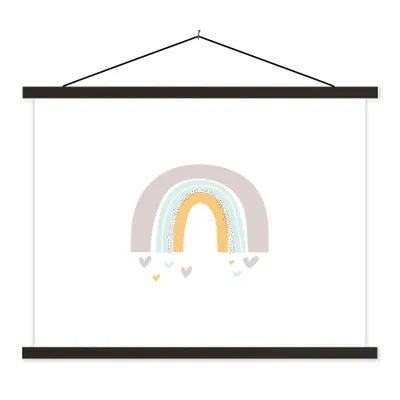 Produktbild von MuchoWow® Textilposter Regenbogen - Herzen - Mädchen - Jungen - Pastellfarben 120x90 cm mit schwarzem Rahmen - Aufhänger für Poster