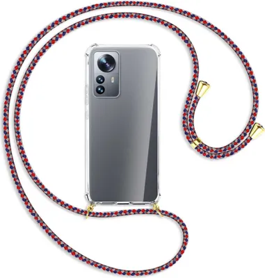 Produktbild von Handykette Backcover-Schutzhülle mit Band (Metall goldfarben) für Xiaomi 12 Pro - silber/blau/rot