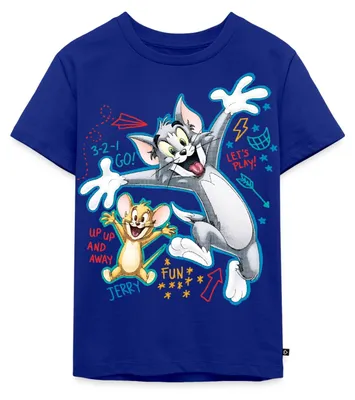 Produktbild von Spreadshirt Tom Und Jerry Play Time Kinder Premium T-Shirt, 134/140 (8 Jahre), Royalblau