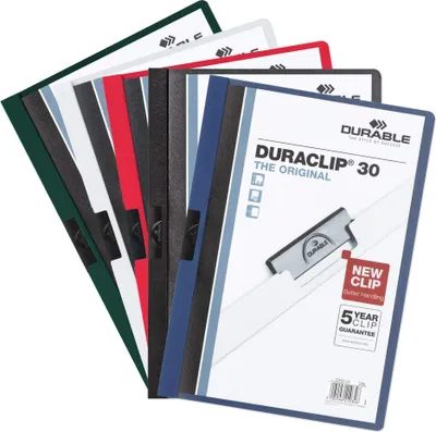 Zdjęcie produktu dla DURABLE Skoroszyt zaciskowy DURACLIP® 30 A4 opakowanie detaliczne, Kolorowy, 222700, 5 Szt.