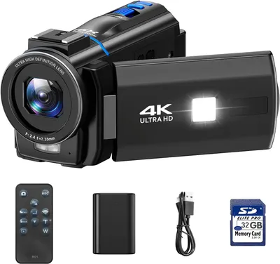Immagine prodotto di Videocamera 4K 48MP - Videocamera - Videocamera per vlog - Videocamera per YouTube - Handycam - Schermo touchscreen IPS da 3" con rotazione a 270°