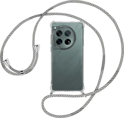 Produktbild von Handykette Backcover-Schutzhülle mit Band (Metall silberfarben) für OnePlus 12 5G (PJD110) - weiß/grau kariert