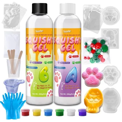 Obrázek produktu pro Sada pro výrobu squishy: 500 g tekutého silikonu, 4 formy, bez bublin, rychlé tuhnutí
