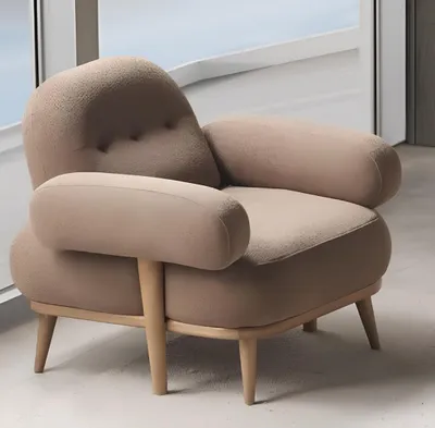 Immagine prodotto di Poltrona lounge in stile moderno, beige scuro, morbida, con struttura in legno