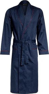 Produktbild von LEVERIE edler und hochwertiger Morgenmantel für Herren mit elegantem Muster XXL, Dunkelblau/Rot mit Punkte