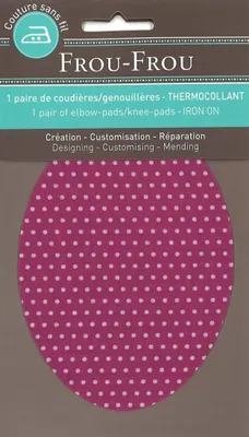 Productafbeelding van Strijkapplicaties in de vorm van knie- en elleboogbeschermers, kleur roze, afmetingen 8,8 x 12,1 cm.