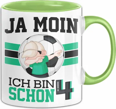 Produktbild von 4. Geburtstag Geschenk Tasse Becher Junge Geburtstagsgeschenk Ja Moin Ich Bin Schon 4 (Grün)