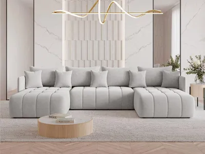 Produktbild von GrainGold Ecksofa U-Form Ardi U - Ecksofa mit Schlaffunktion, Bettkasten - Wohnlandschaft, Wohnzimmer Sofa - Eckcouch Grau (Monolith 84)