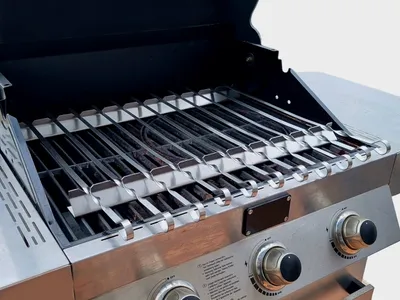 Produktbild von Schaschlikaufsatz Grillspieße Spießaufsatz Spießhalter Gestell für Gasgrill/Kohlegrill mit Schaschlikspießen Edelstahl 500mm + 10 Spieße