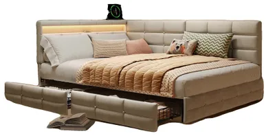 Image de Sommier rembourré, ports USB, éclairage LED, beige-a, 140 x 200 cm-a
