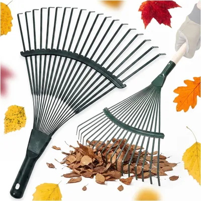 Produktbild von Robuste Stahl-Fächerrechen Für Den Garten, 42 Cm, Für Laub Und Gras, 22 Zinken