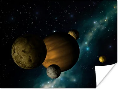 Produktbild von MuchoWow® Poster Planeten - Sterne - Mond 120x90 cm - Wandbild