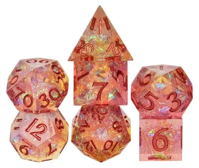 Produktbild von Lapi Toys DnD Sharp Edge Würfelset Ember Blossom – 7 scharfkantige RPG Würfel aus Resin – Orange