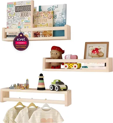 Productafbeelding van Boekenkast Kinderkamer - Zwevende Planken - Boeken Opbergen - Set van 3 - 40 cm Lengte - Natuurlijk Hout