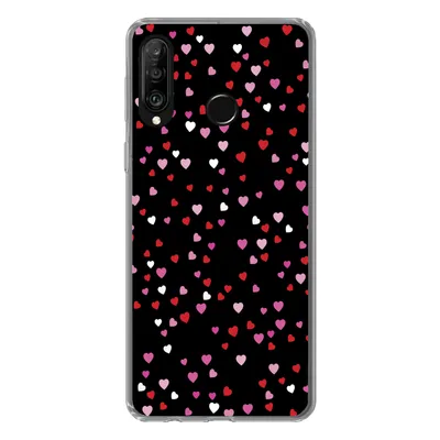 Produktbild von MuchoWow® Handyhülle Schutzhülle Hülle für Huawei P30 Lite Eine Illustration mit Herzen auf einem schwarzen Hintergrund Silikon Softcase Handy Hülle - Handyhülle