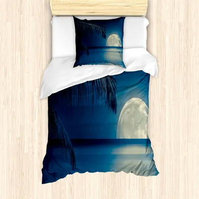 Produktbild von ABAKUHAUS Mond Mantele, Blaue Tropische Strand-Bild, Milbensicher Allergiker geeignet mit Kissenbezügen, 135 cm x 200 cm - 80 x 80 cm, Blau Weiss
