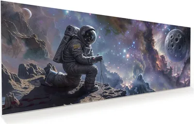 Produktbild von Glasbild 150x60cm in XXL für Wohnzimmer, Schlafzimmer Motiv Astronaut im All