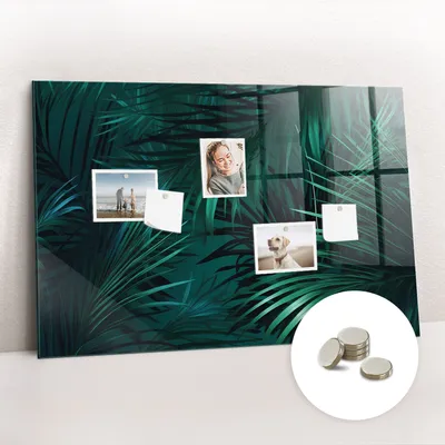 Obrázok produktu pre Magnetická tabuľa na stenu - Memo Tabuľa Sklenená - vrátane 5 magnetov - 90x60 cm - Tropické listy