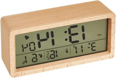 Obrázok produktu pre Digitálny drevený budík s LCD displejom, podsvietením, funkciou odloženia budenia a meraním teploty a vlhkosti, do spálne