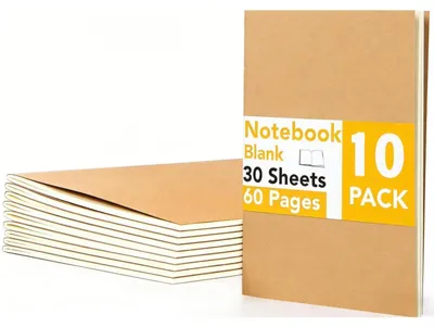 Produktbild von Notizbuch A5 Blanko 10 Stück Set Augenfreundliches Papier 30 Blatt Kraftpapier Umschlag