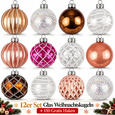 Produktbild von Weihnachtskugeln Glas 12er Set Christbaumkugeln Baumschmuck Weihnachten Deko C6