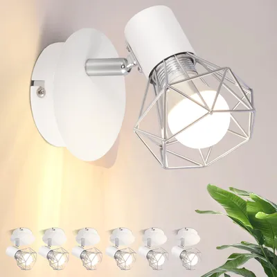 Immagine prodotto di ZMH Applique bianca, set da 6, faretto da parete a 1 luce, E14, stile vintage, orientabile a 350°, paralume in metallo rettangolare, ideale per soggiorno, corridoio e camera da letto