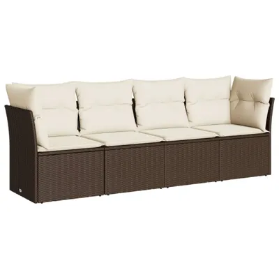 Image de vidaXL Ensemble de salon de jardin 4 pièces avec coussins Marron Poly Rattan