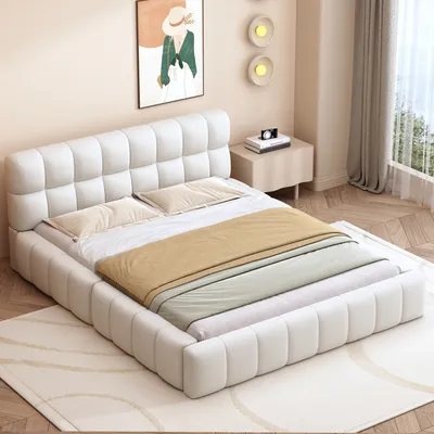 Produktbild von Polsterbett mit Lattenrost und gepolstertem Kopfteil, 140x200 cm, Doppelbett, Leinen