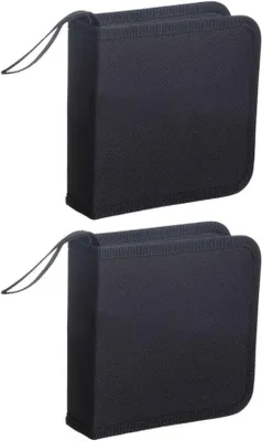 Immagine prodotto di Custodia nera per CD, divisa in due scomparti, contenitore per 40 CD, realizzato in tessuto Oxford, pratica custodia per DVD da utilizzare in auto, contenitore nero per CD