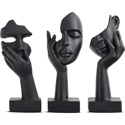 Produktbild von 3-tlg Abstrakte Kunstfiguren Skulptur Kreative Frauen Gesicht Statue Kunstharz Abstrakte Schwarze Figuren Deko HeimNachbildungation Akzentkunst für Moderne