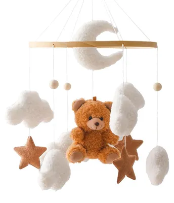 Produktbild von Baby Mobile mit Teddybär Hängendes Windspiel für Kinderbett Braun Filz Handgefertigt
