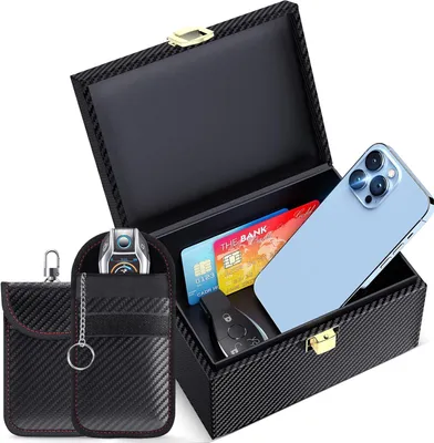 Produktbild von Autoschlüssel Faraday Box & Bags (2 STK), Keyless Go Schutz von Handy, Signalblocker für Kreditkarte und Auto