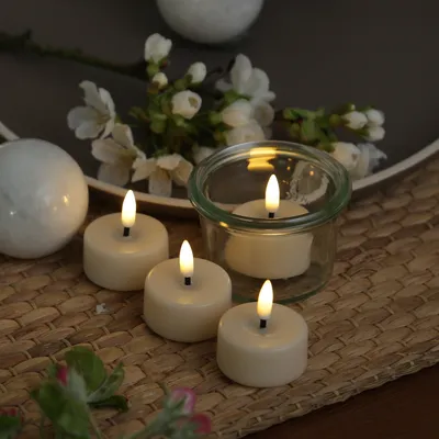 Produktbild von LED Mini Teelichter MIA - realistische 3D Flamme - D: 3,5cm - inkl. Batterien - creme - 4 Stück